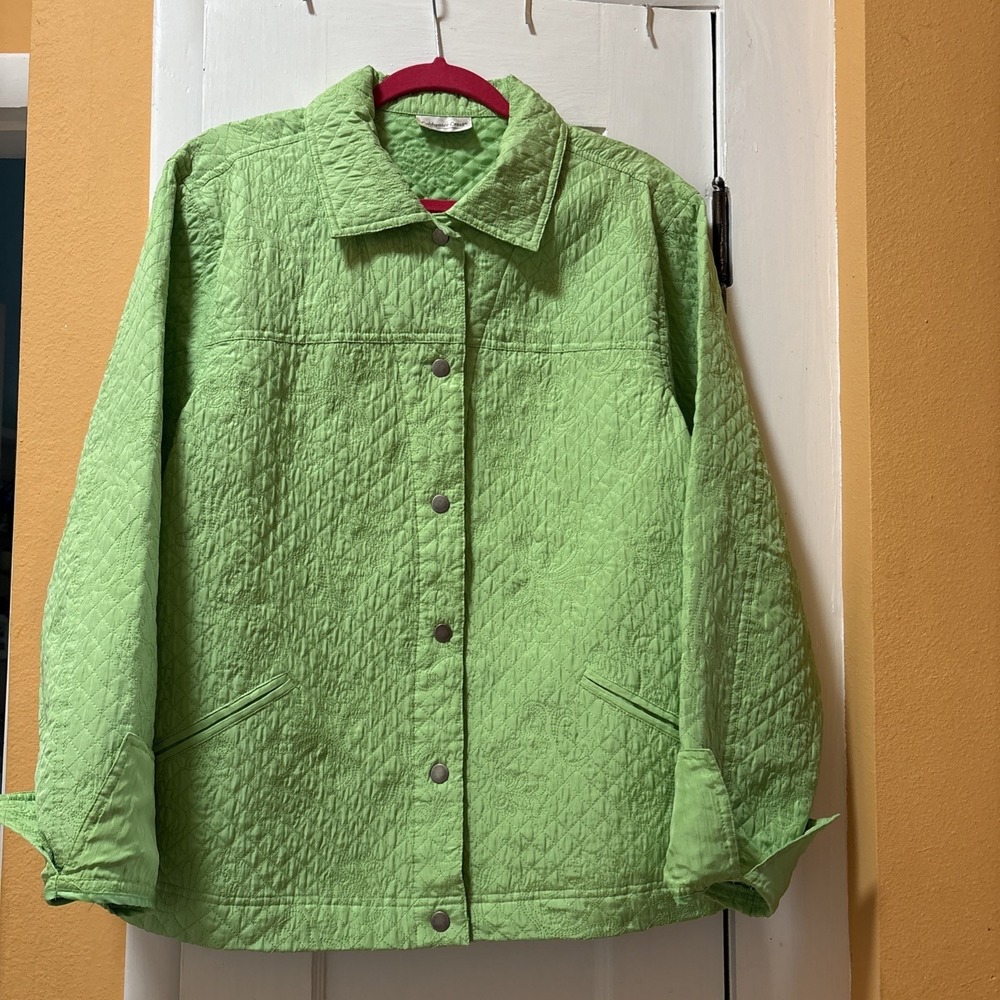 Coldwater Creek Womens Silk Quilted Snap Jacket Lime Green Women's Size L